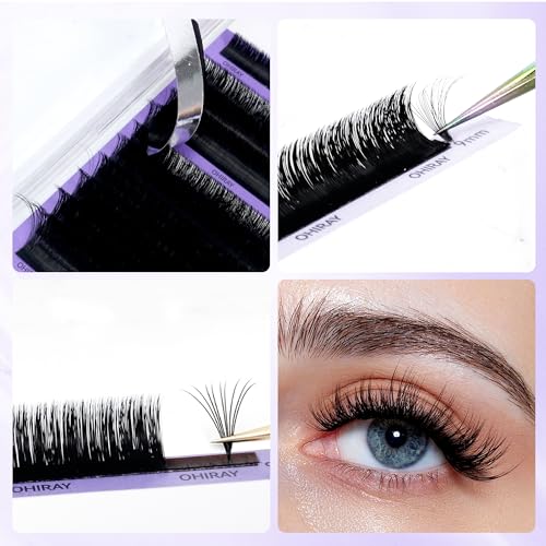 Ohiray Cashmere Eyelash Extensions,3D 5D 6D 7D 10D Easy Fans 8-20mm Length Single and Mixed, Pesta?as Lash Trays Supplies for Lash Tech,Matte&Fluffy (8-16mm-CC-0.05)