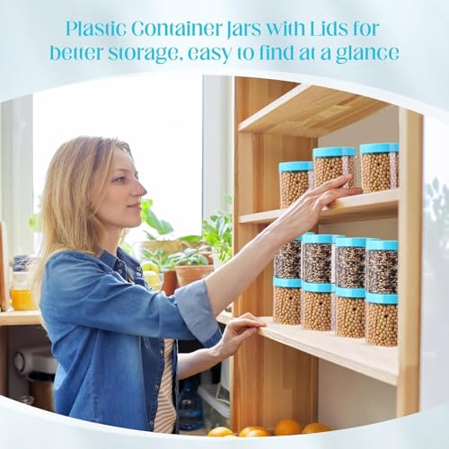 12 Pack 16 oz Plastic Round Jars with Lids - Blue Travel Cosmetic Containers