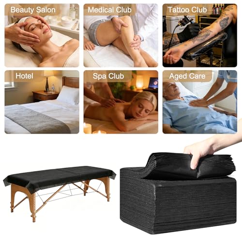 Disposable Waterproof Bed Sheets 31x71in Black 50pcs for Massage & Spa