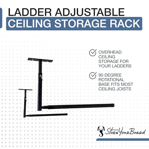 StoreYourBoard Adjustable Overhead Ladder Rack - Garage Ceiling Storage, Single