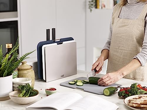 Joseph Joseph Nest 6-Piece Knife & Cutting Board Set with Storage Stand - Gray, 14.4"L
