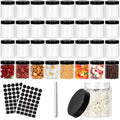 8 oz Plastic Round Jars with Black Lids - 40 Pack, Clear Storage Containers