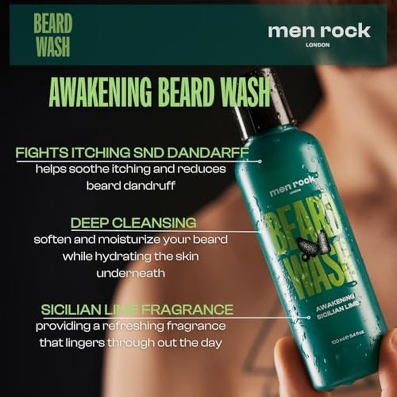 Men Rock Beardy Beloved Awakening Essential Beard Kit - Sicilian Lime - Beard Oil, Balm, and Wash - Mens Face Care - Skincare Products for Men - 3 Pc