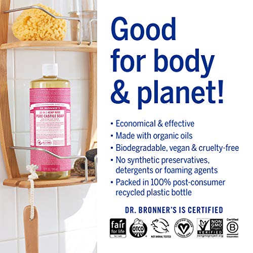 Dr. Bronner's Organic Castile Liquid Soap - Rose Bundle, 32 oz & Travel Bottle