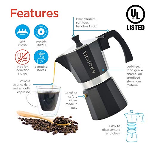 GROSCHE Milano 12-Cup Stovetop Espresso Maker Moka Pot, Black