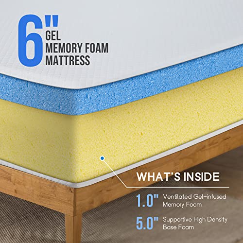Twin Gel Memory Foam Mattress - 6 Inch Support Bed, Fiberglass Free, CertiPUR-US Certified, Cool Sleep - White