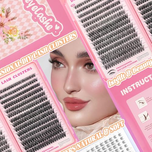 Lash Clusters Kit, 560 Pcs Eyelashes Clusters Kit 9-18mm Individual Lash Extension Kit D Curl Flufffy Wispy False Eyelashes (20D+30D+40D+50D+60D+80D, Lash Clusters)