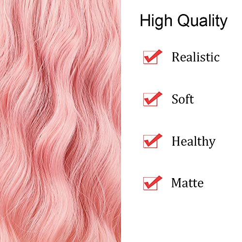 Pink Wavy Wigs with Bangs Short Bob Synthetic Hair for Women & Girls - 14 Inch, Curly, Colorful