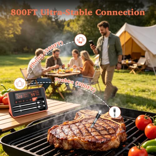 Wireless Bluetooth Meat Thermometer for BBQ Grill & Smoker - Digital Dual Sensors