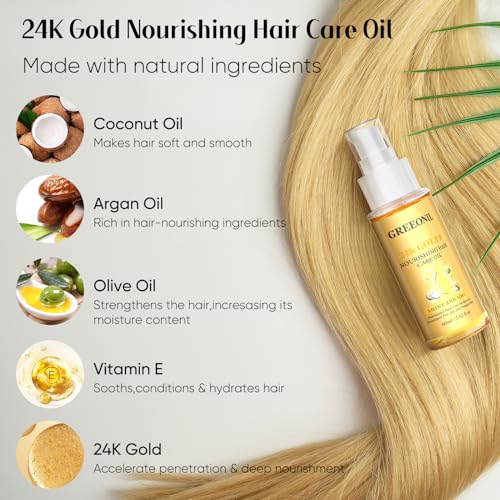 GREEONIL 24K Gold Infused Argan Hair Oil - 240ML Pack of 4 for Frizz Control & Shine