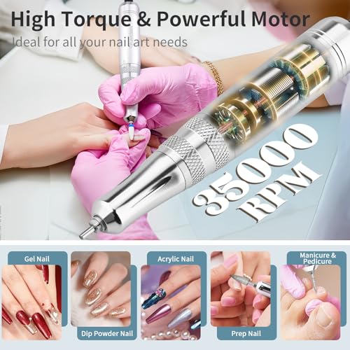 Enniewi White Cordless Electric Nail Drill Kit with 7 Bits & Rechargeable Base