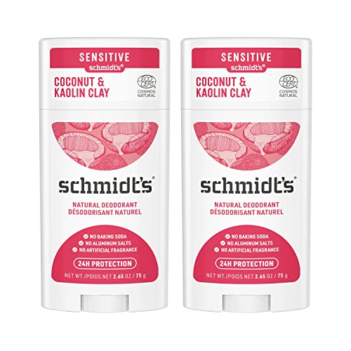 Natural Aluminum-Free Deodorant for Women and Men - Coconut & Kaolin Clay 2-Pack, 24-Hour Odor Protection