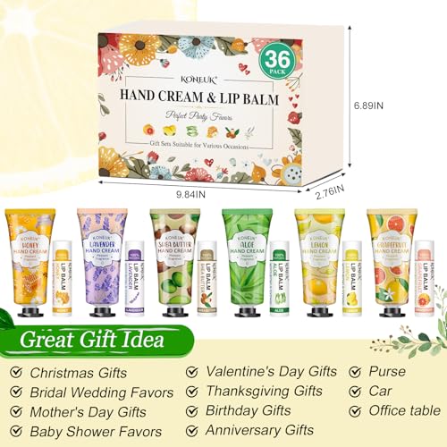 KONEUK 36 Pack Hand Cream and Lip Balm Set with Gift Bags | Party Favors