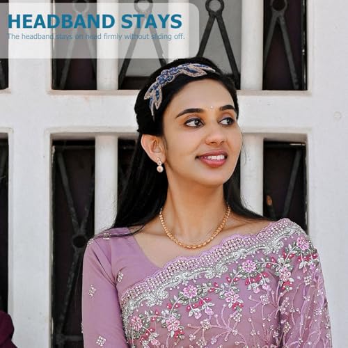 Women's Retro 1920s Flapper Headband with Leaf Design and Rhinestones - Blue Variation