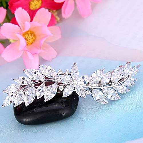 Women’s Wedding Hair Barrettes CZ Marquise Hibiscus Leaf Hair Accessories - Clear Silver-Tone