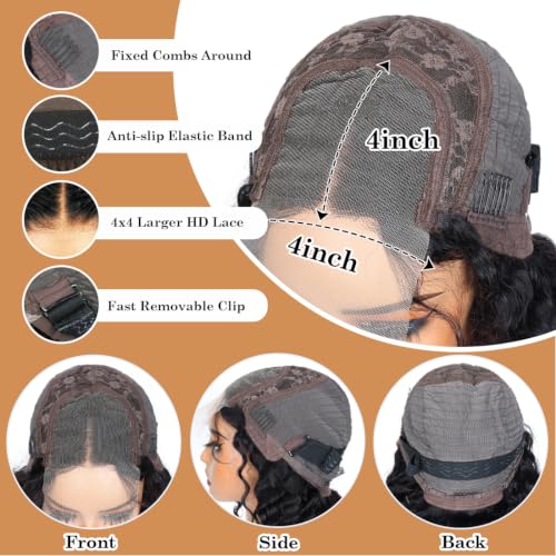 Deep Wave Human Hair Wig 4x4 HD Lace Closure 11/18 Inch - Brazilian Virgin