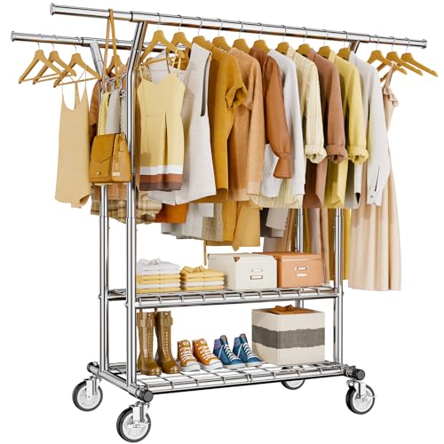 Heavy Duty Rolling Clothes Rack 620 LBS Capacity - Silver Large