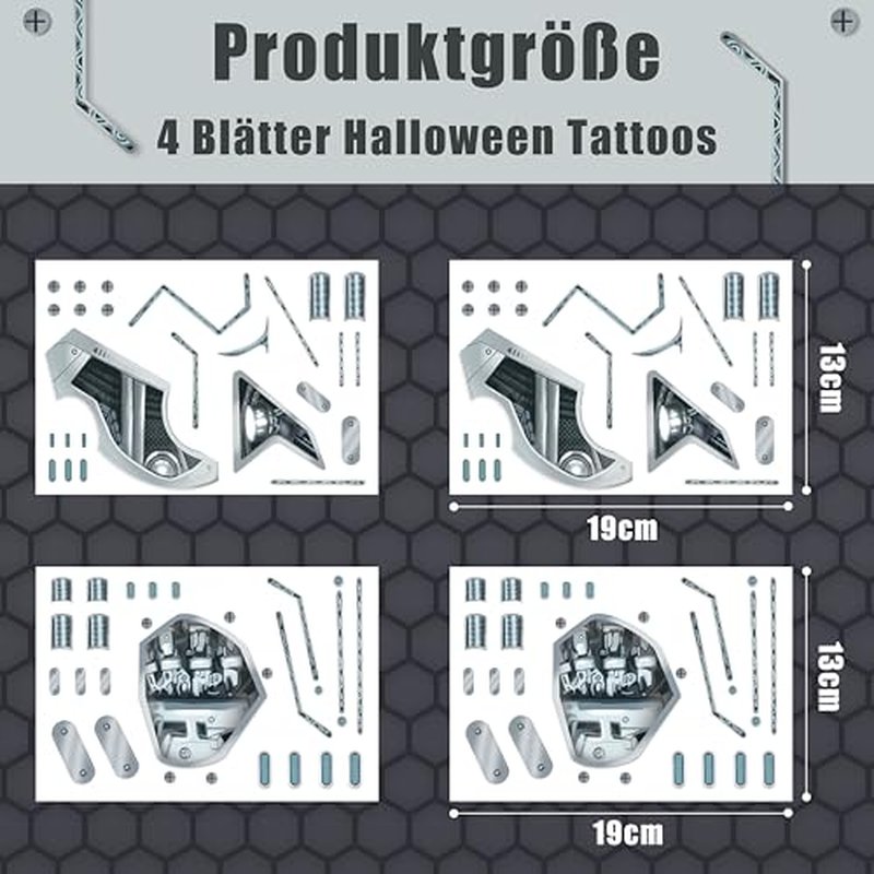 4¡¿Death Metal Cyborg Temporary Tattoo£¬Cyberpunk Costume Face Tattoos,Robot Costume Halloween Face Tattoos,Cyberpunk (cyberpunk)