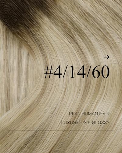 YoungSee Sew-In Hair Extensions Ombre Brown to Blonde 14 Inch 70g - Short Straight Human Hair Weft, Variation 2-E-#4/14/60
