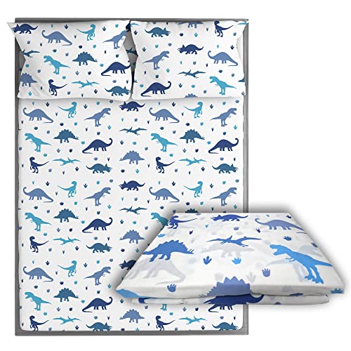 Kids Organic Viscose Bamboo Sheet Set - Dinosaur Full Size Bedding for Toddlers