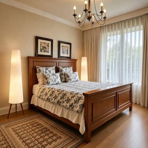 GyroVu 60-Inch Oatmeal Wood Floor Lamp with Color Temperature Dimming - Beige Shade