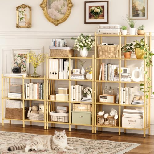 Natural 5-Tier Bamboo Book Shelf - Tall Wide Bookshelf with 10 Adjustable Shelves