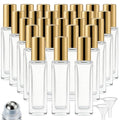 Gold 25 Pcs 10ml Square Glass Essential Oil Roller Bottles with Stainless Steel Balls