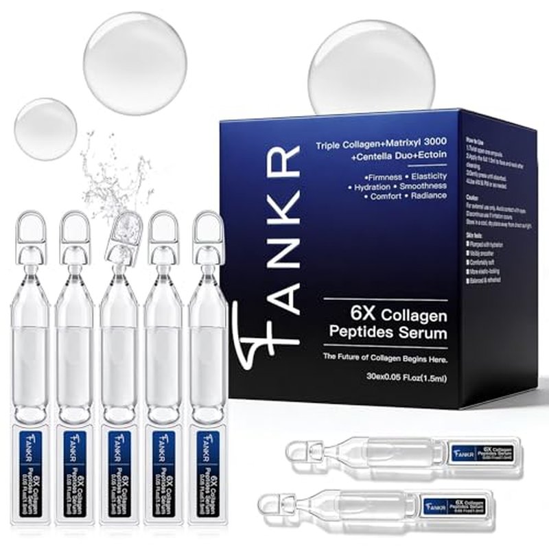 6X Deep Collagen Serum, Silk Peptide Serum for Face with Collagen & Multi Peptides, Anti-Aging Hydrating Serum Ampoule, Korean Skincare for Wrinkles & Radiance, 0.05 fl.oz x 30e