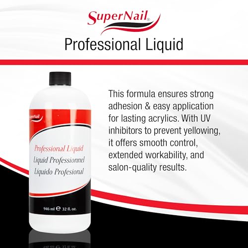 Supernail Nail Liquid 32 Fl Oz - Acrylic Monomer for Durable Nails - UV-Blocking & Low Odor