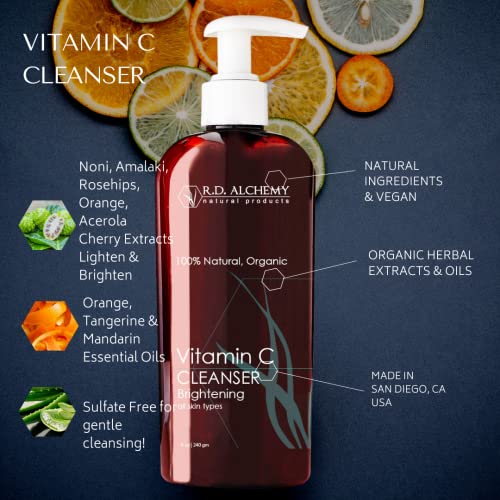Organic Vitamin C Face Cleanser with Herbal Extracts - Sulfate-Free Brightening & Detox