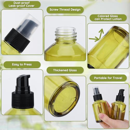 Segbeauty 18pcs 2oz Glass Travel Lotion Container Refillable, Small Travel Containers for Creams, 60ml Mini Empty Lotion Bottles with Pump Dispenser, Cosmetic Skincare Containers Sample Cream Bottle