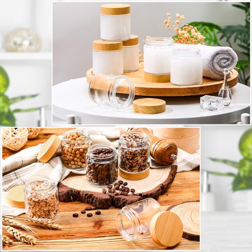 Glass Cosmetic Jars 4 oz - Set of 24 with Natural Bamboo Lids