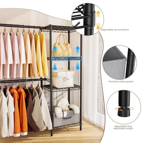 Golpart Heavy Duty Clothing Rack with Adjustable Shelves Black 15.8"D x (70-88.5)"W x 76.5"H