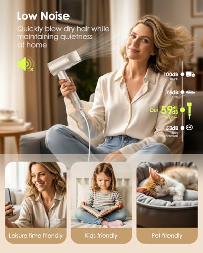 Bopcal Ionic Hair Dryer Beige - 160,000 RPM High-Speed Blow Dryer with Diffuser