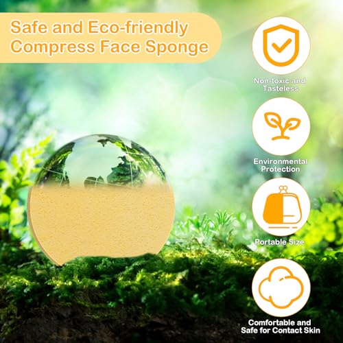 Yellow Compressed Facial Sponges with Box - Reusable Face Cleansing Pads by Luxiv
