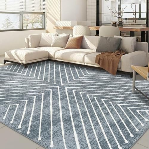 Large 8x10 Geometric Area Rug for Living Room - Non Slip, Washable, Grey