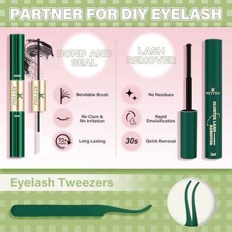 KEYYOU Fairy Lash Clusters Kit, Manga Eyelash Extension Kit at Home, 144pcs D Curl Wispy Natural Invisible Band Lash with Waterproof Lash Extensions Kit (Fairy-D-8-18MIX)