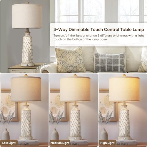 QiMH 26-Inch Farmhouse Table Lamps Set of 2 - Off-White Beige White Decor