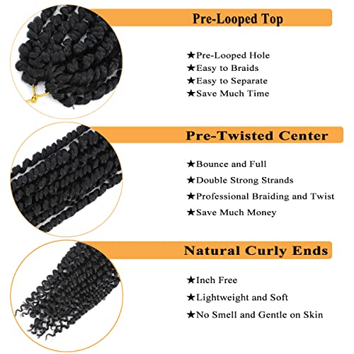 18 Inch Passion Twist Crochet Hair - Pre-Twisted Curly Synthetic Braids - 7 Packs, 1B