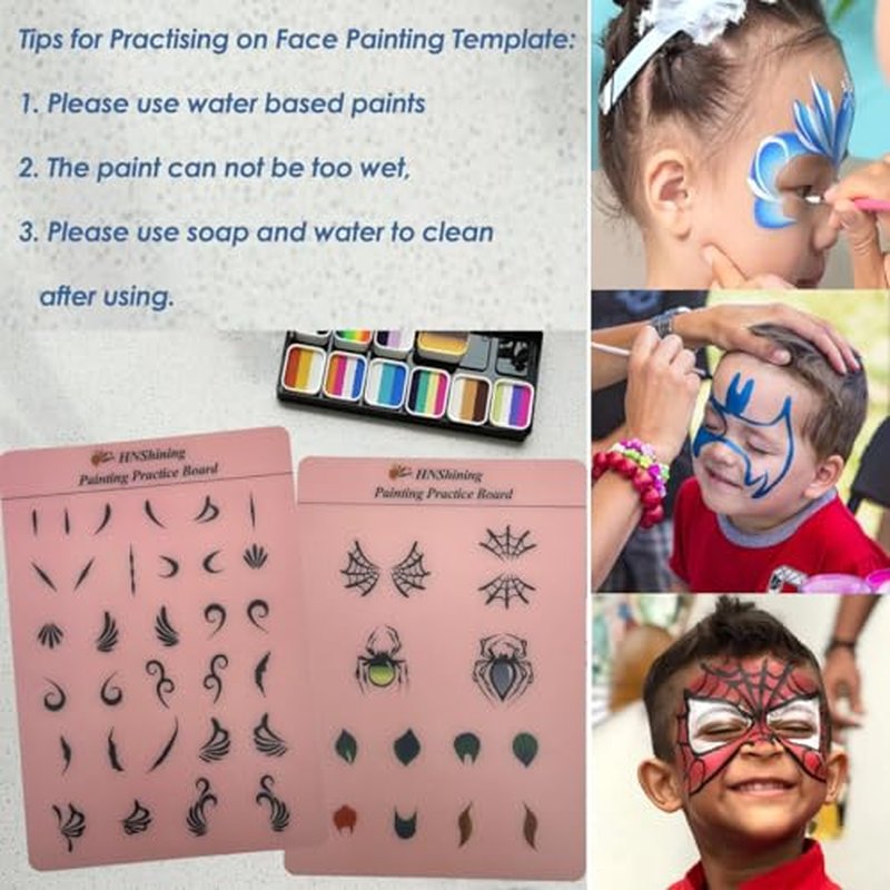 Face and Body Paint Practice Board With Various Patterns - Reusable Exercise Template and Skill Sheet