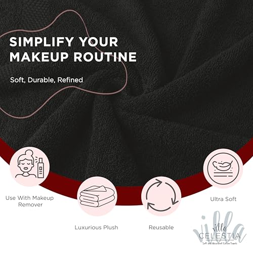 Black Makeup Remover Towels Set of 4, 100% Soft Cotton Reusable Luxury 4 Pcs Makeup Wipes for Face, Ideal for Salon, Bath, Hotel, Spa, Washcloths for Face Pack of 4 (12"X12")