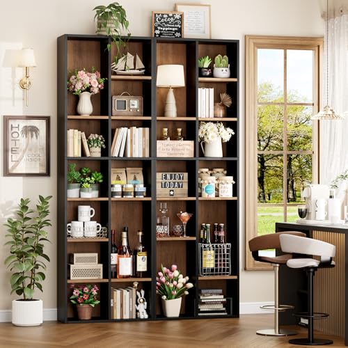 FOTOSOK 7-Tier Narrow Bookshelf Tall Media Tower in Black/Brown, Space-Saving Storage