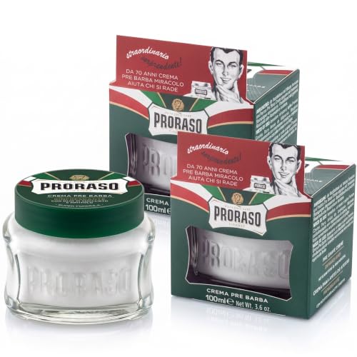 Proraso Pre-Shave Conditioning Cream for Men 3.6 oz Pack of 2 - Refreshing & Toning with Menthol & Eucalyptus Oil