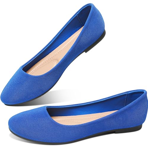 Obtaom Women's Black Ballet Flats Slip-On Dress Shoes, Round Toe, Size 9 Blue Variant