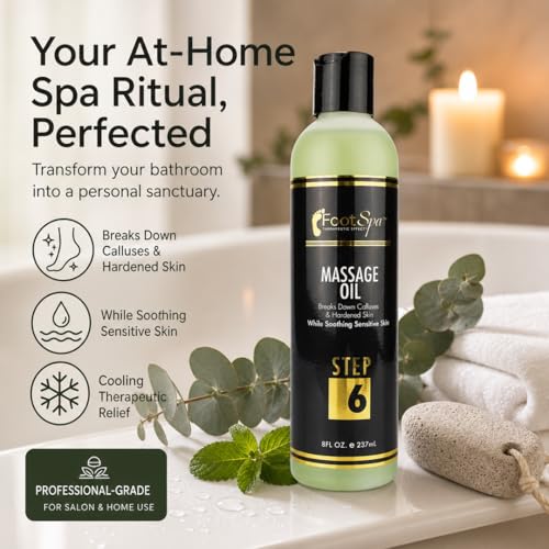 Foot Spa Pedicure Massage Oil with Callus Care - Cooling, 8 oz