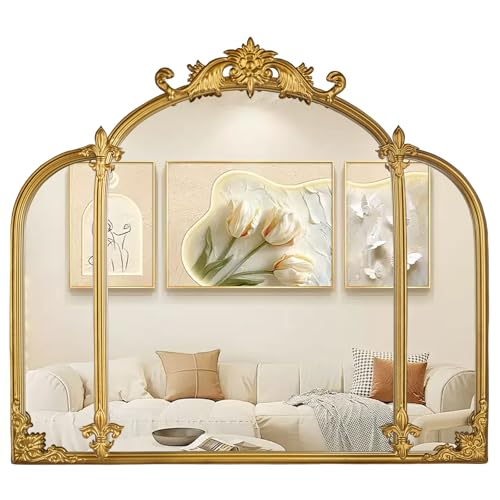 Gold Arch Wall Mirror - Vintage Ornate Baroque Frame, 24x22 Inches - Gold / Gold-01