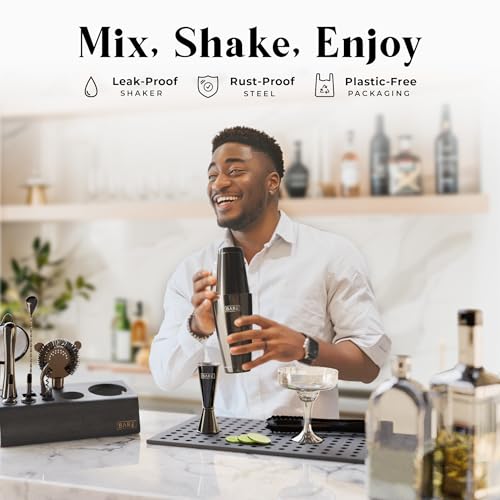 Bare Barrel Mixology Bartender Kit 14-Piece Cocktail Set with 28oz Boston Shaker - Jet Black