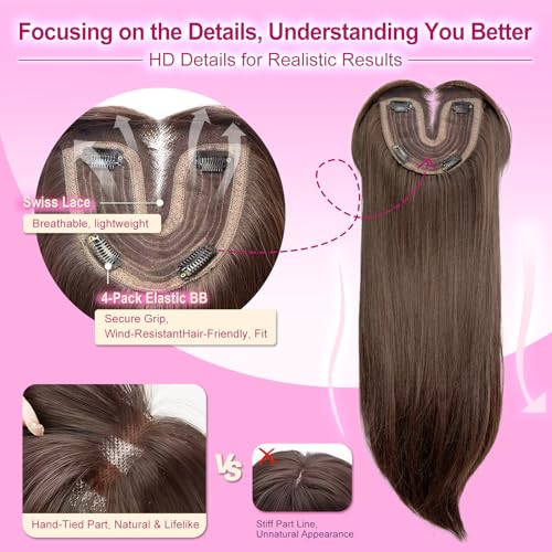 Dark Brown 20-Inch Clip-In Hair Topper for Thinning Hair - Easy Wear & Natural Look