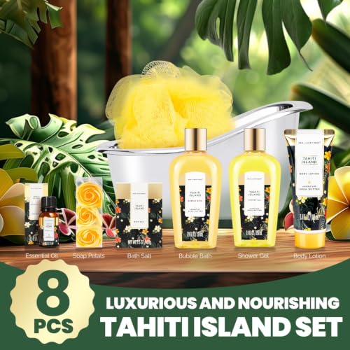 Spa Luxetique Tahiti Island Bath Gift Basket for Women - 8PCS Relaxation Set