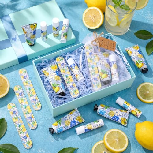 Leelosp 50 Sets Lemon Party Favors Hand Cream Lip Balm Nail File Gift Set